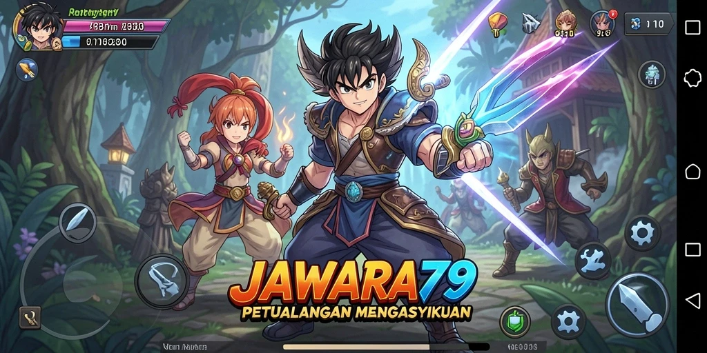 Tampilan gameplay JAWARA79 yang penuh warna dan seru.
