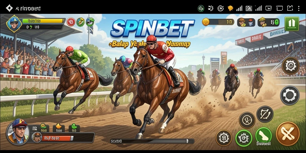 Tangkapan layar gameplay SPINBET menampilkan aksi balapan mendebarkan.